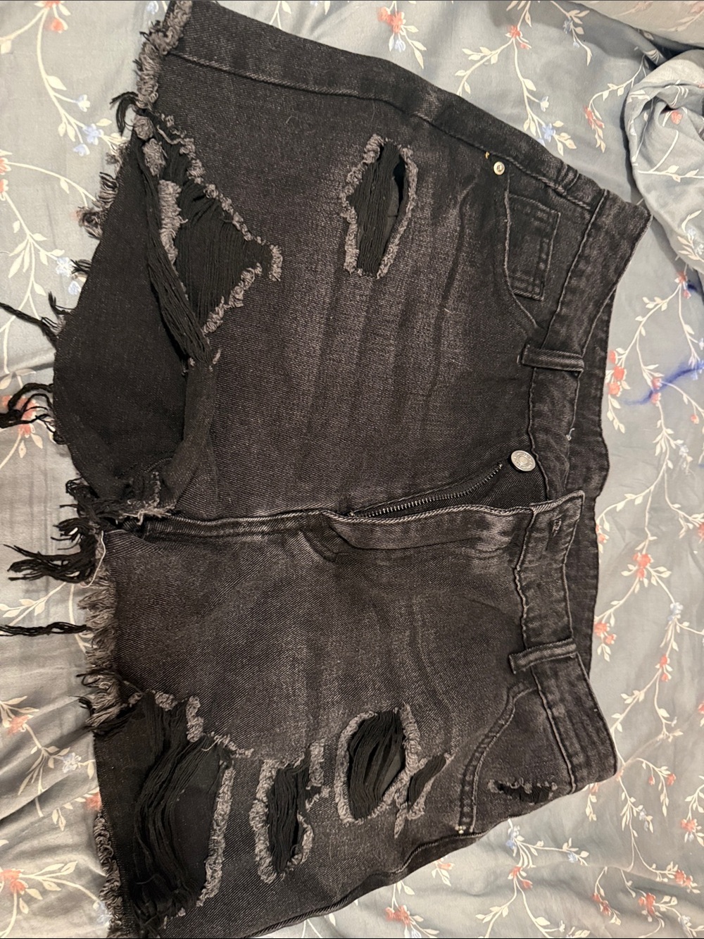 SHEIN Black Distressed Frayed Denim Shorts
